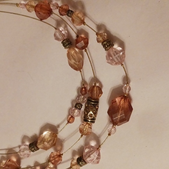 Napier Signed Vintage Y2K Necklace 3 Wire Strands Beaded PINK ORANGE Fairy - Picture 2 of 5